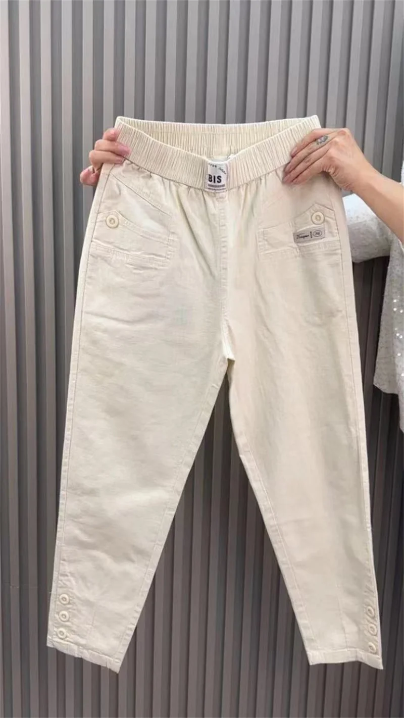 Women Harun Pants Spring Summer New 2026 Fashion High Waist All-Match Casual  Cotton Linen Pants Female Nine-Point Pants Ladies