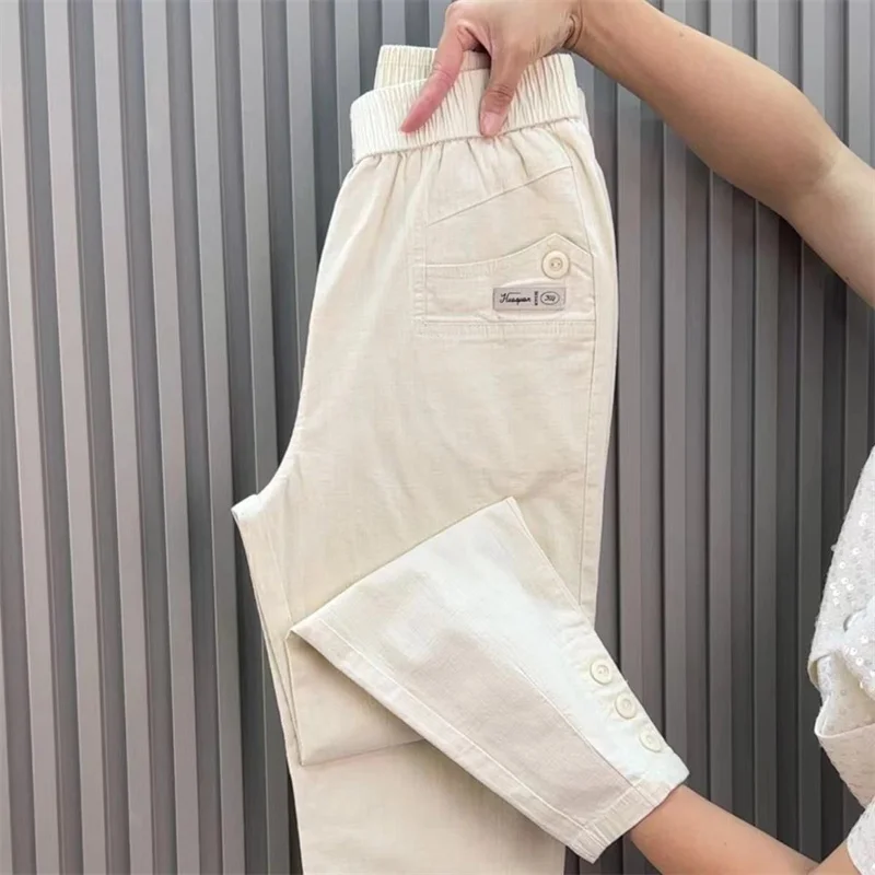 Women Harun Pants Spring Summer New 2026 Fashion High Waist All-Match Casual  Cotton Linen Pants Female Nine-Point Pants Ladies