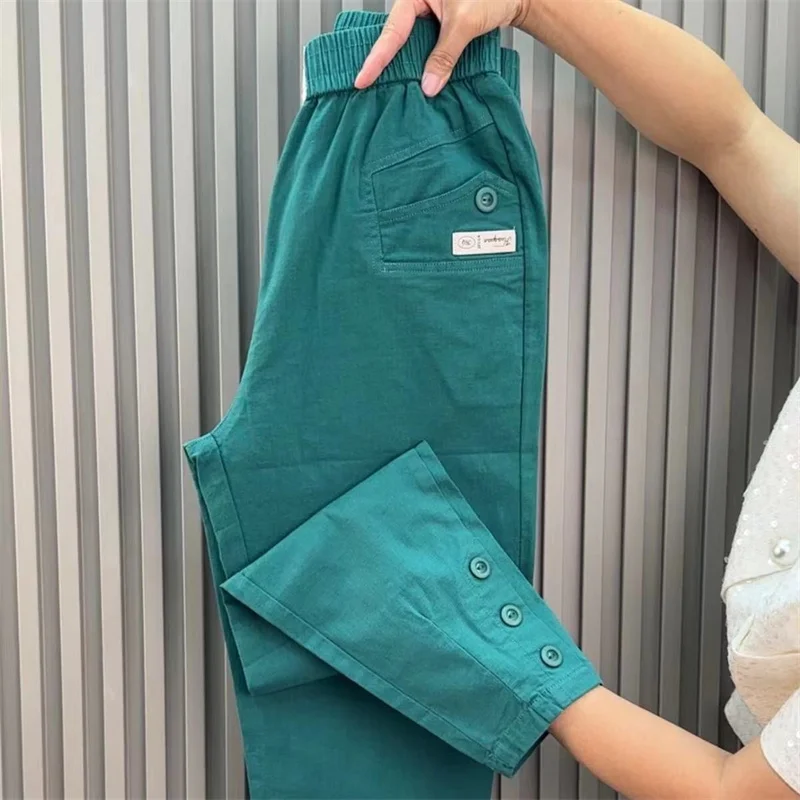 Women Harun Pants Spring Summer New 2026 Fashion High Waist All-Match Casual  Cotton Linen Pants Female Nine-Point Pants Ladies