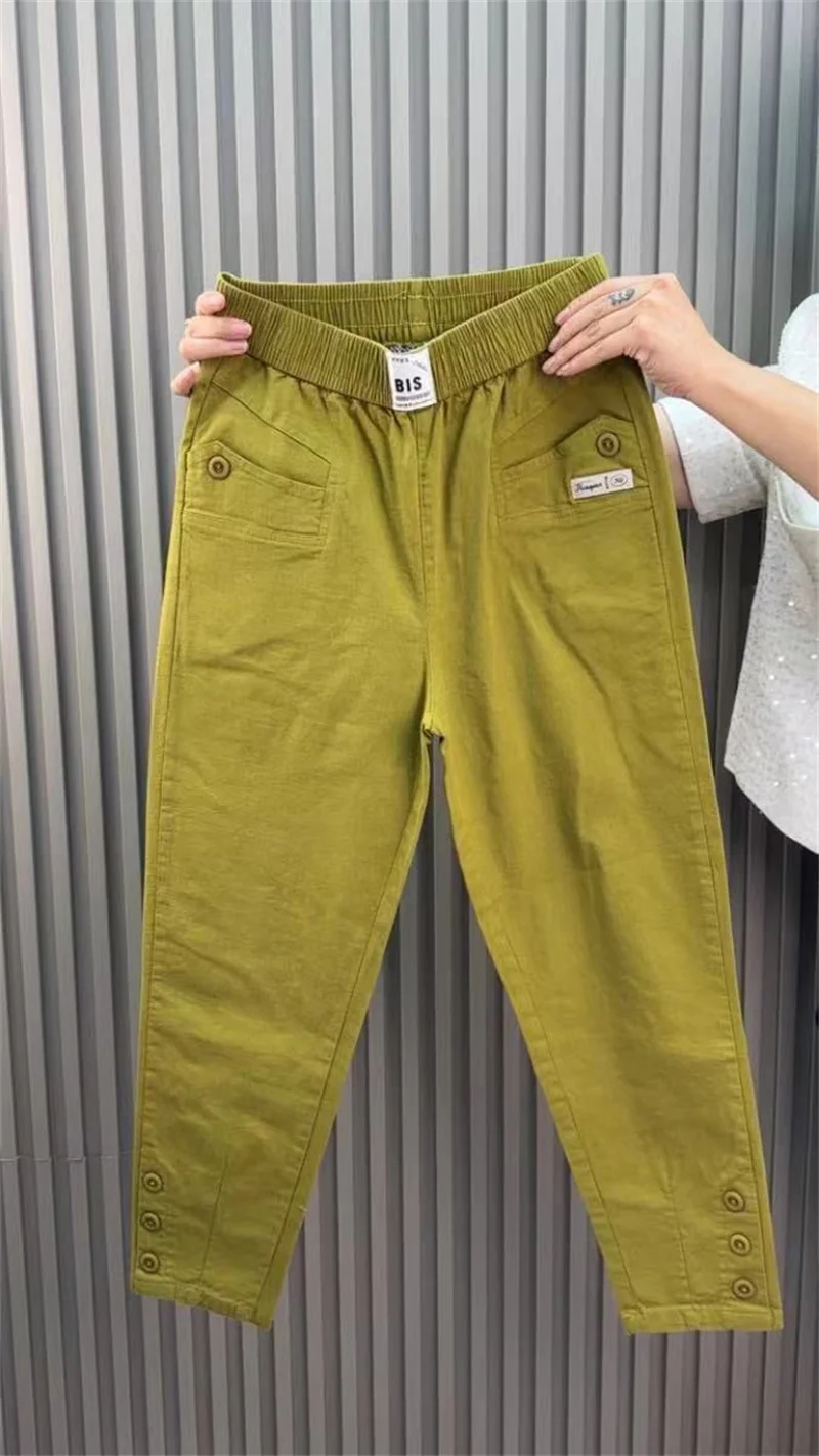 Women Harun Pants Spring Summer New 2026 Fashion High Waist All-Match Casual  Cotton Linen Pants Female Nine-Point Pants Ladies