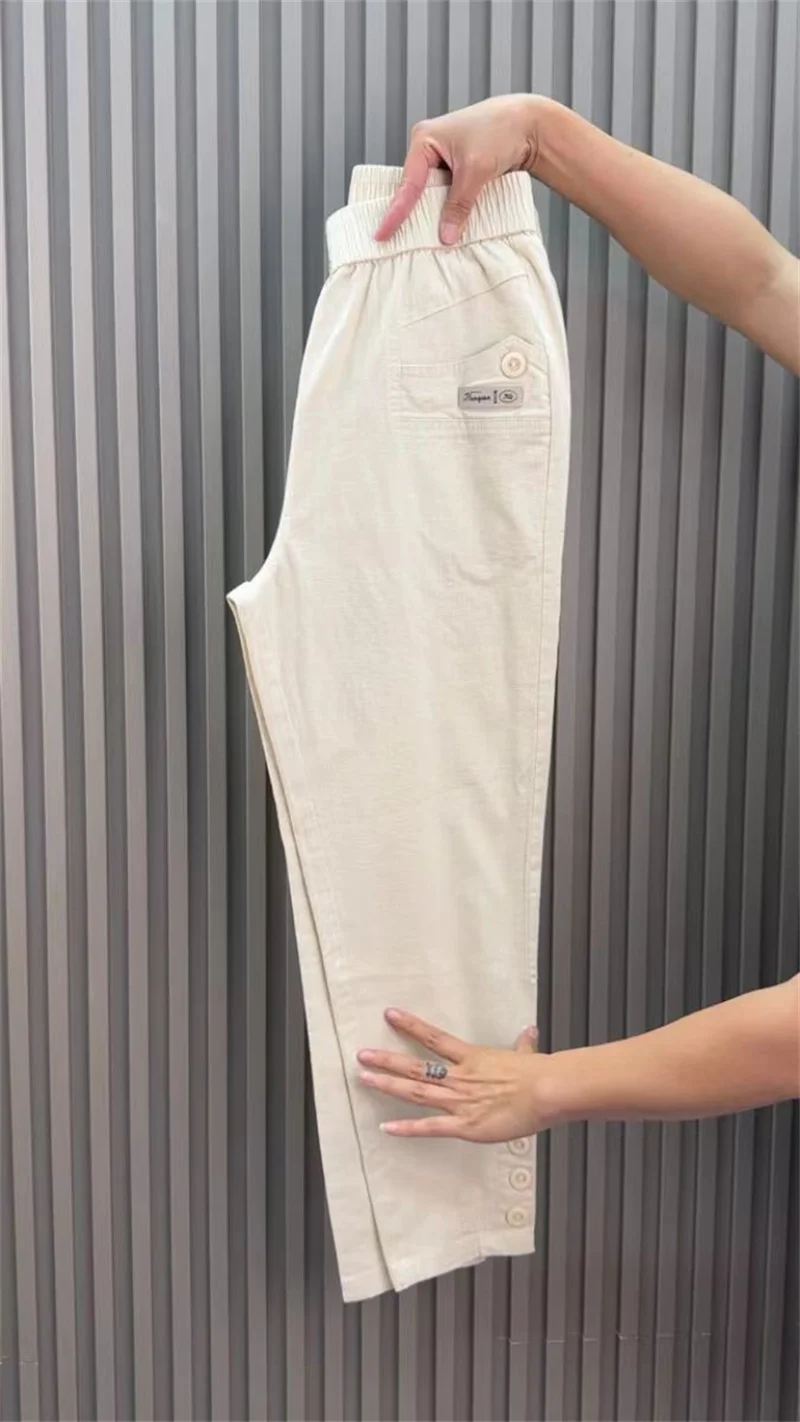 Women Harun Pants Spring Summer New 2026 Fashion High Waist All-Match Casual  Cotton Linen Pants Female Nine-Point Pants Ladies