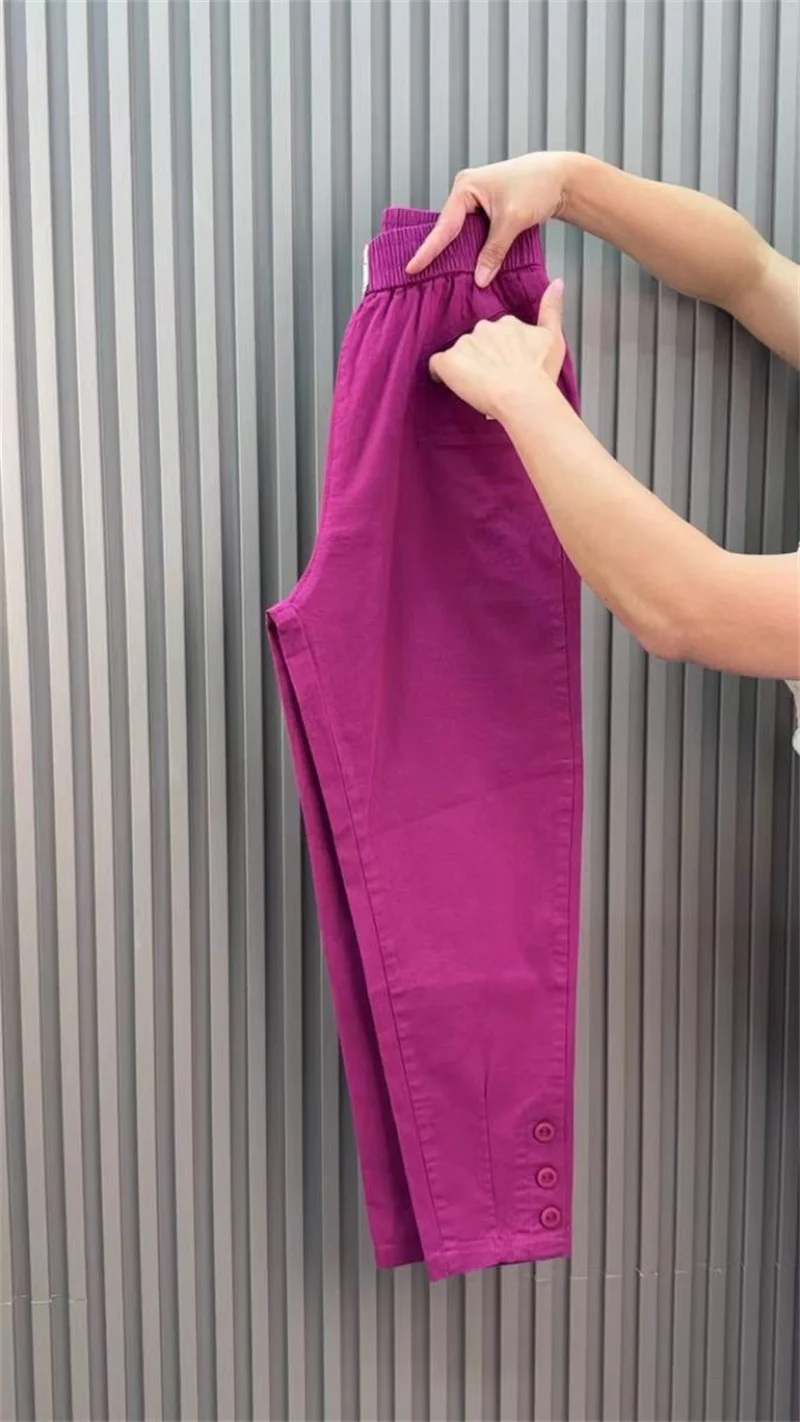 Women Harun Pants Spring Summer New 2026 Fashion High Waist All-Match Casual  Cotton Linen Pants Female Nine-Point Pants Ladies