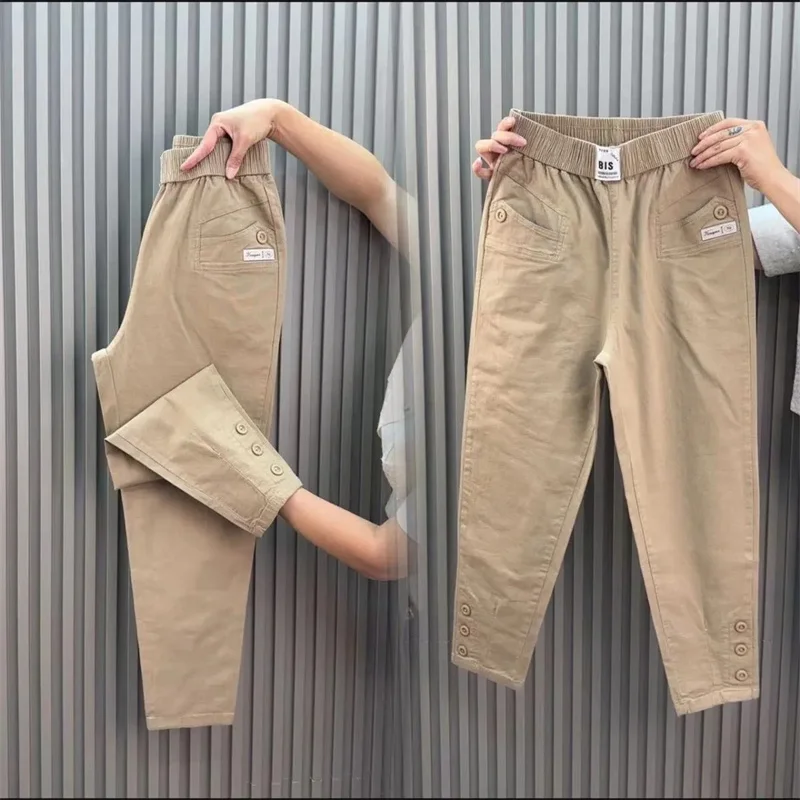 Women Harun Pants Spring Summer New 2026 Fashion High Waist All-Match Casual  Cotton Linen Pants Female Nine-Point Pants Ladies
