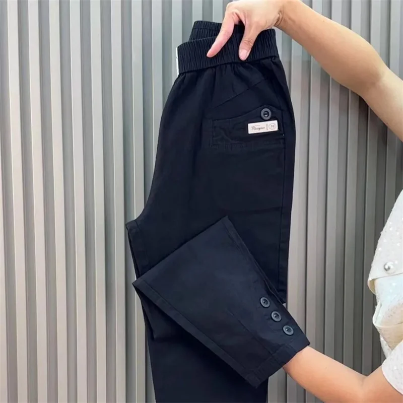 Women Harun Pants Spring Summer New 2026 Fashion High Waist All-Match Casual  Cotton Linen Pants Female Nine-Point Pants Ladies
