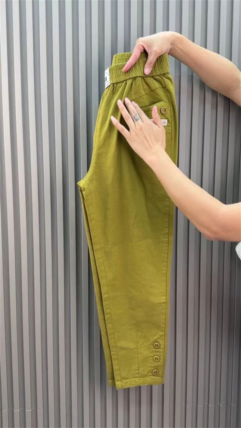 Women Harun Pants Spring Summer New 2026 Fashion High Waist All-Match Casual  Cotton Linen Pants Female Nine-Point Pants Ladies