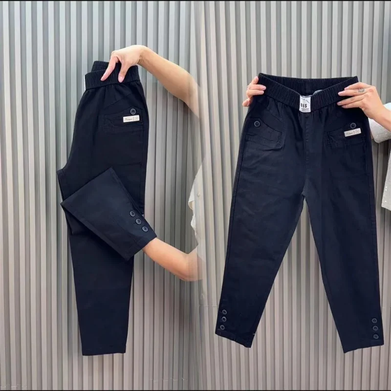 Women Harun Pants Spring Summer New 2026 Fashion High Waist All-Match Casual  Cotton Linen Pants Female Nine-Point Pants Ladies