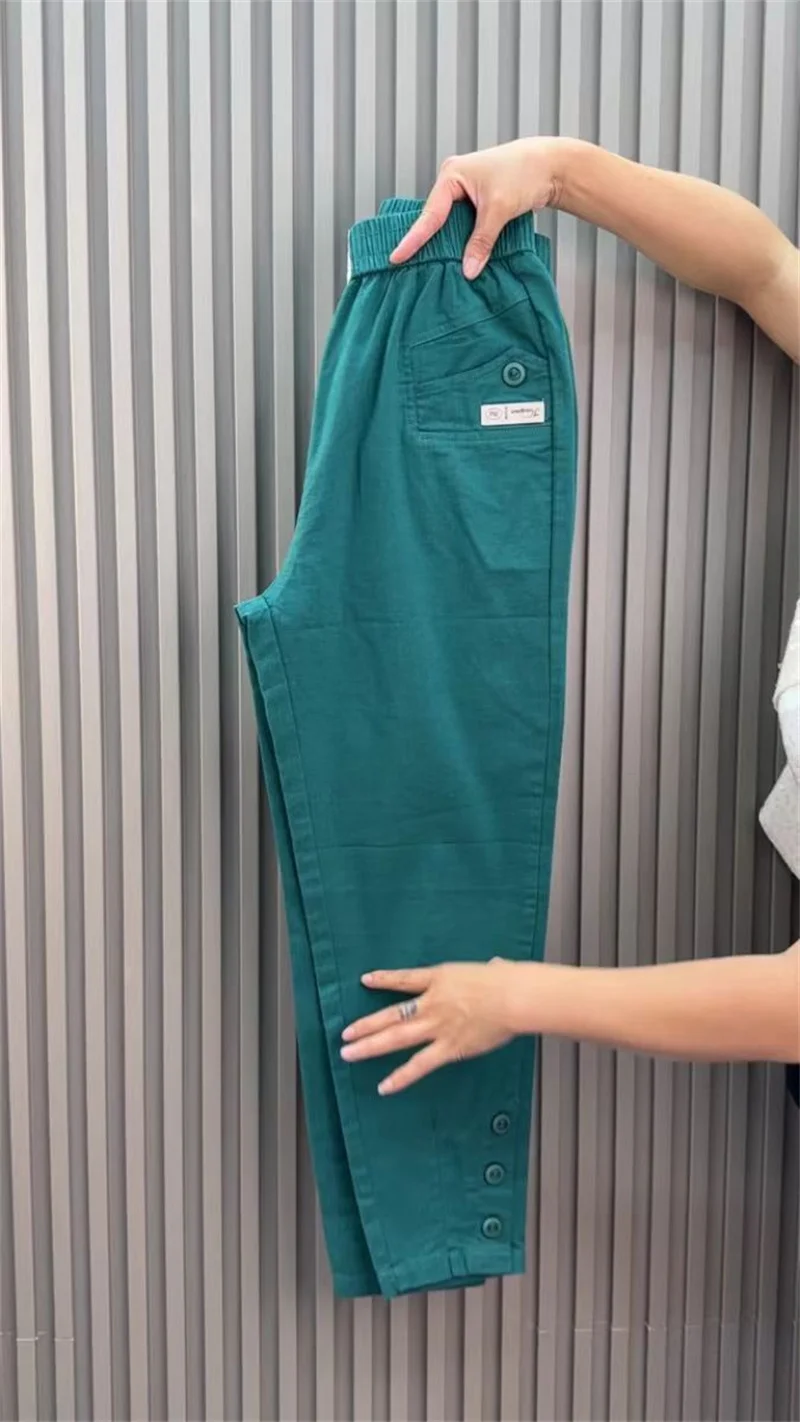 Women Harun Pants Spring Summer New 2026 Fashion High Waist All-Match Casual  Cotton Linen Pants Female Nine-Point Pants Ladies
