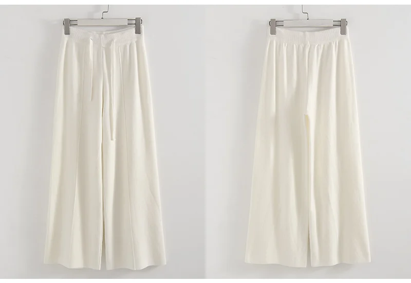 Streamgirl Brown Knitted Pants For Women Winter Spring High Waist White Straight Knitted Trousers Tall Women's Pants Wide Leg