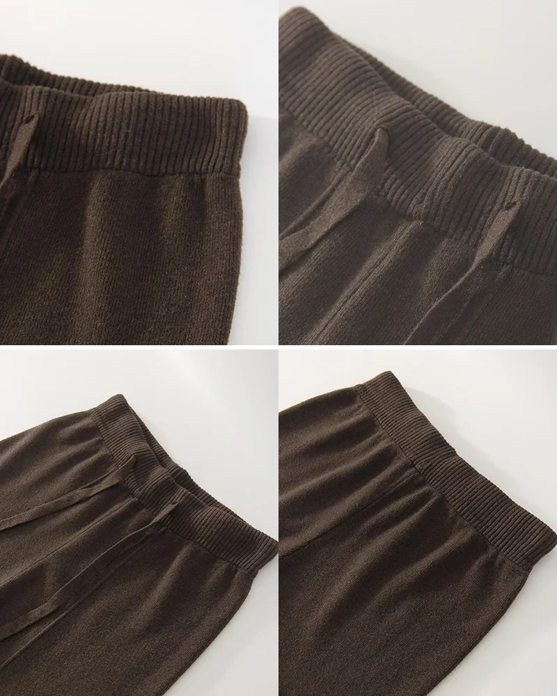 Streamgirl Brown Knitted Pants For Women Winter Spring High Waist White Straight Knitted Trousers Tall Women's Pants Wide Leg