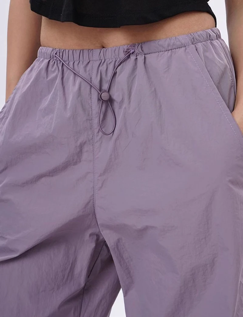 Cargo Pants Women Purplu Pleated Loose High Waist Hip-Hop Street Trousers Fashion Harajuku Y2K Solid Drawstring Wide Leg Pants