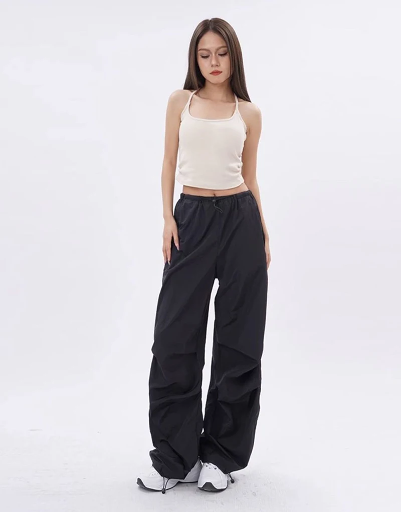 Cargo Pants Women Purplu Pleated Loose High Waist Hip-Hop Street Trousers Fashion Harajuku Y2K Solid Drawstring Wide Leg Pants