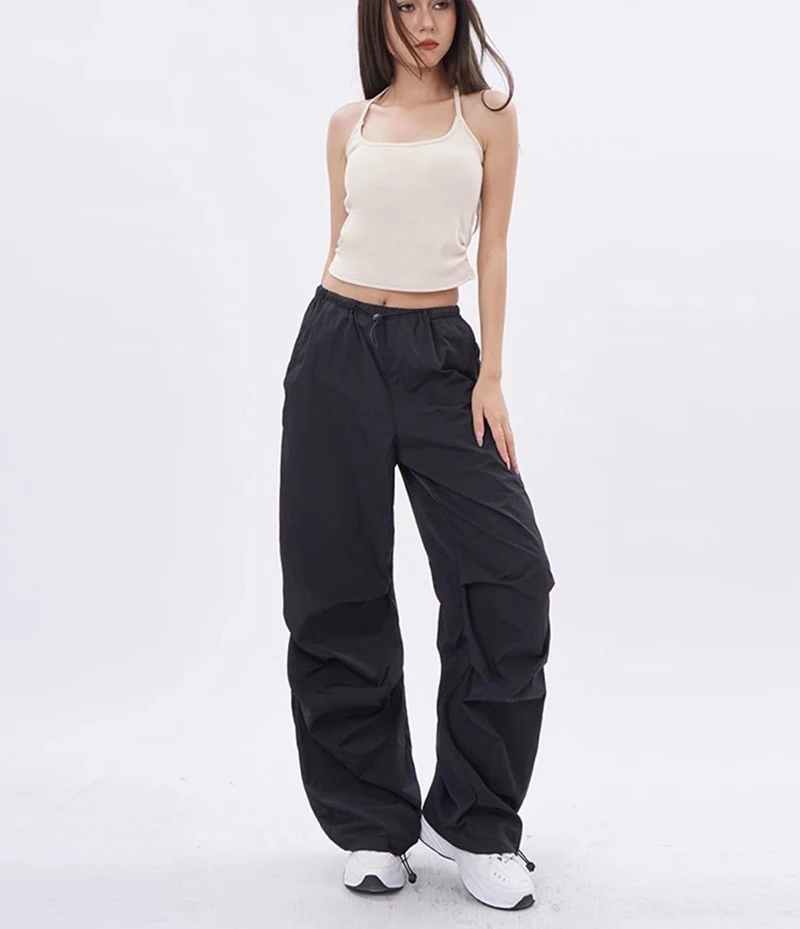 Cargo Pants Women Purplu Pleated Loose High Waist Hip-Hop Street Trousers Fashion Harajuku Y2K Solid Drawstring Wide Leg Pants