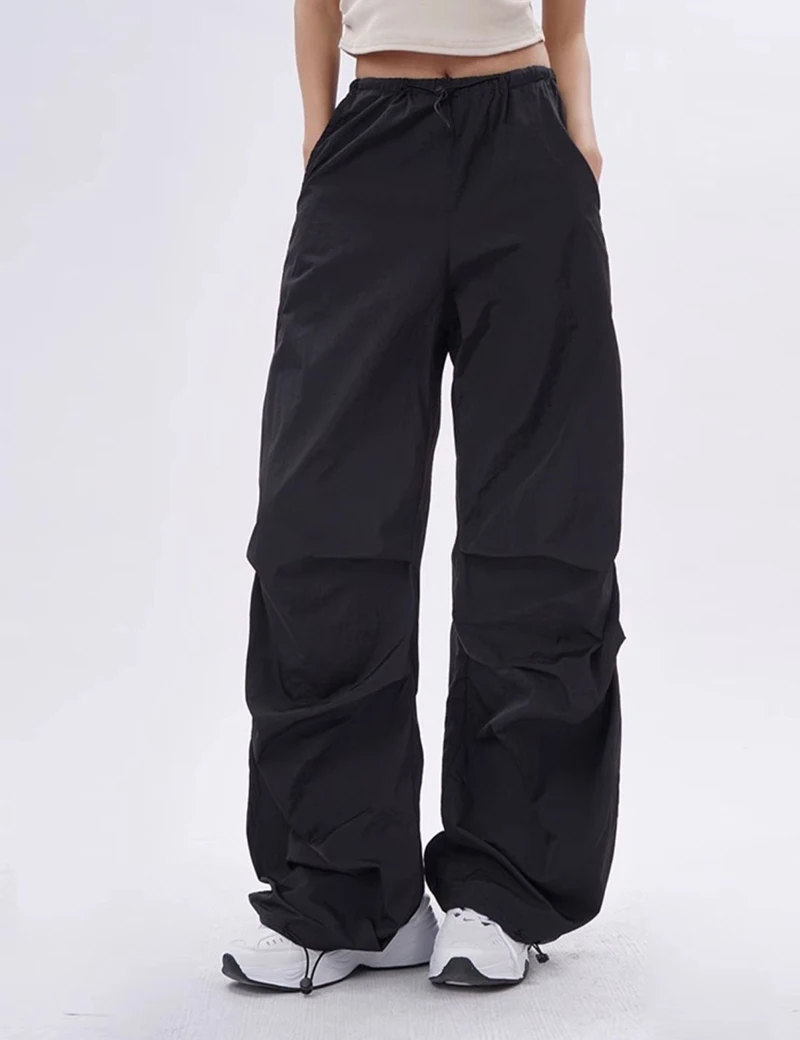 Cargo Pants Women Purplu Pleated Loose High Waist Hip-Hop Street Trousers Fashion Harajuku Y2K Solid Drawstring Wide Leg Pants