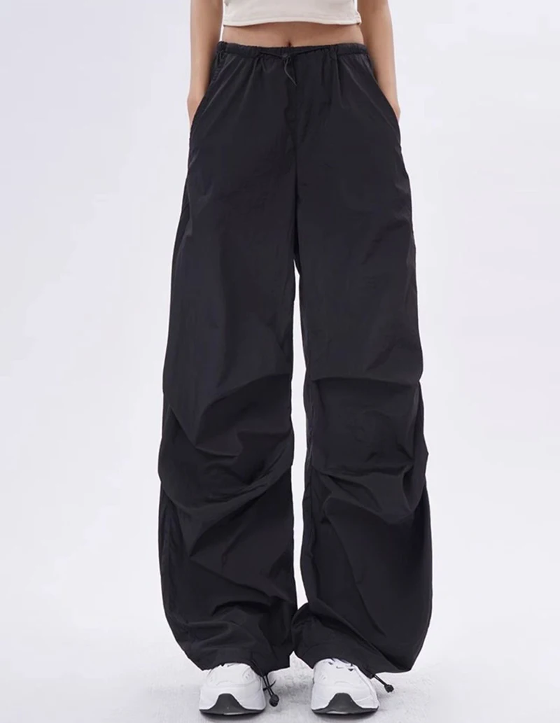 Cargo Pants Women Purplu Pleated Loose High Waist Hip-Hop Street Trousers Fashion Harajuku Y2K Solid Drawstring Wide Leg Pants