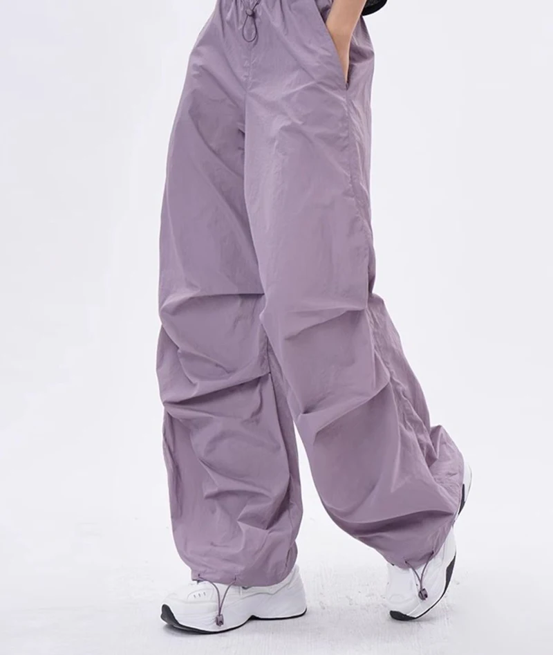 Cargo Pants Women Purplu Pleated Loose High Waist Hip-Hop Street Trousers Fashion Harajuku Y2K Solid Drawstring Wide Leg Pants
