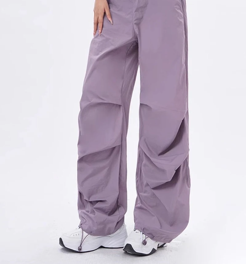 Cargo Pants Women Purplu Pleated Loose High Waist Hip-Hop Street Trousers Fashion Harajuku Y2K Solid Drawstring Wide Leg Pants