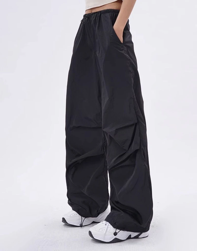 Cargo Pants Women Purplu Pleated Loose High Waist Hip-Hop Street Trousers Fashion Harajuku Y2K Solid Drawstring Wide Leg Pants