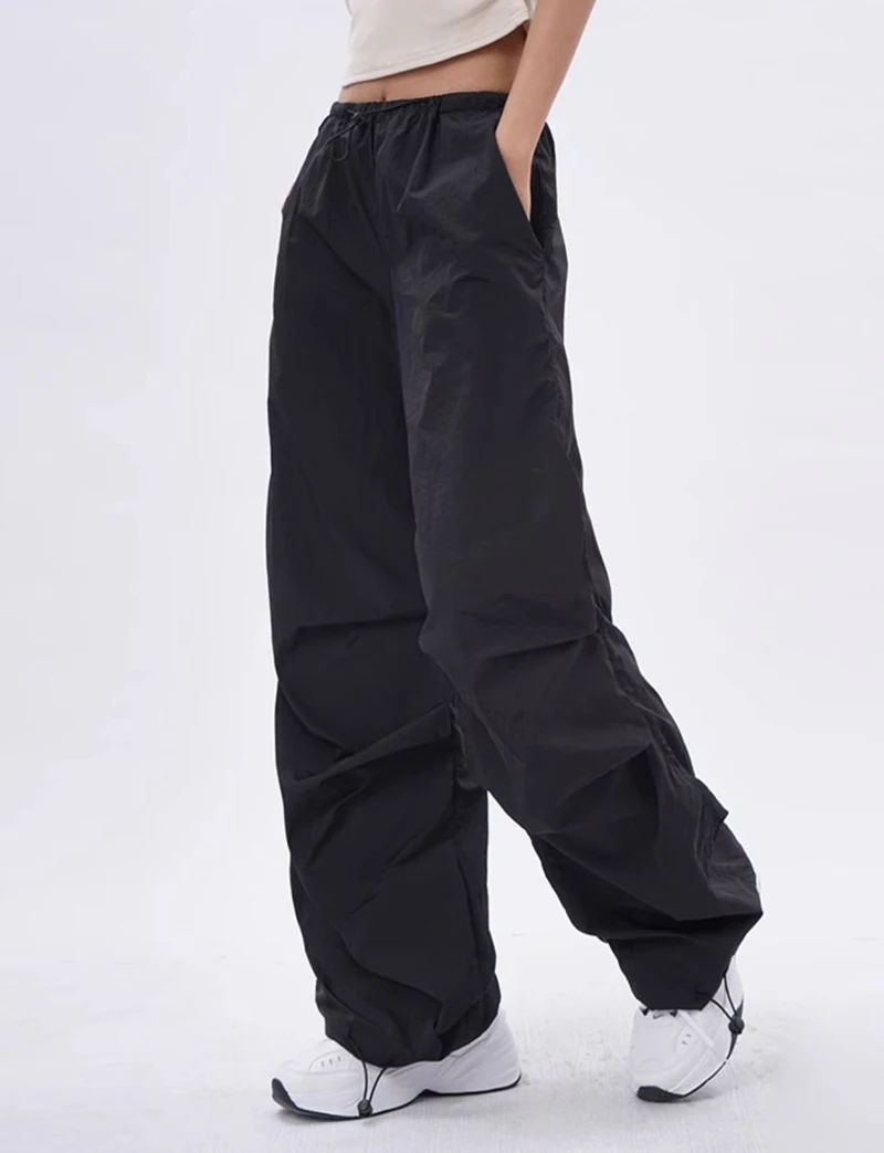 Cargo Pants Women Purplu Pleated Loose High Waist Hip-Hop Street Trousers Fashion Harajuku Y2K Solid Drawstring Wide Leg Pants