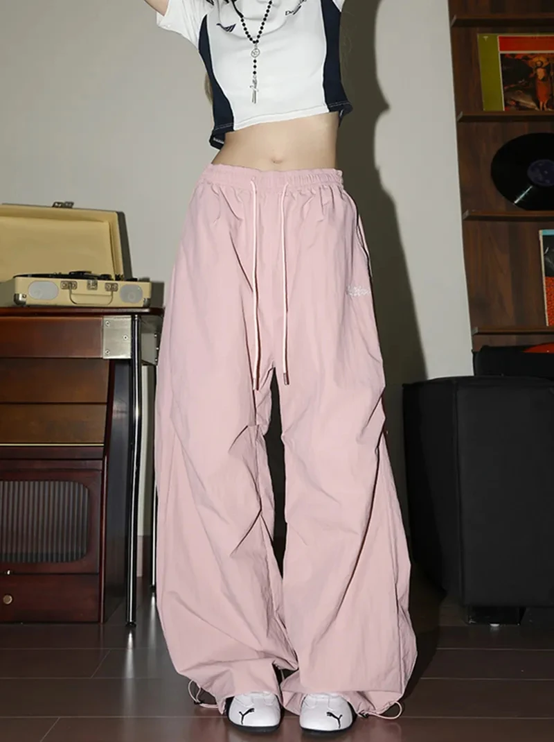 Y2K Streetwear Wide Leg Cargo Pants Women High Waist Drawstring Loose Punk Trousers American Fashion Hip Hop Parachute Pants New