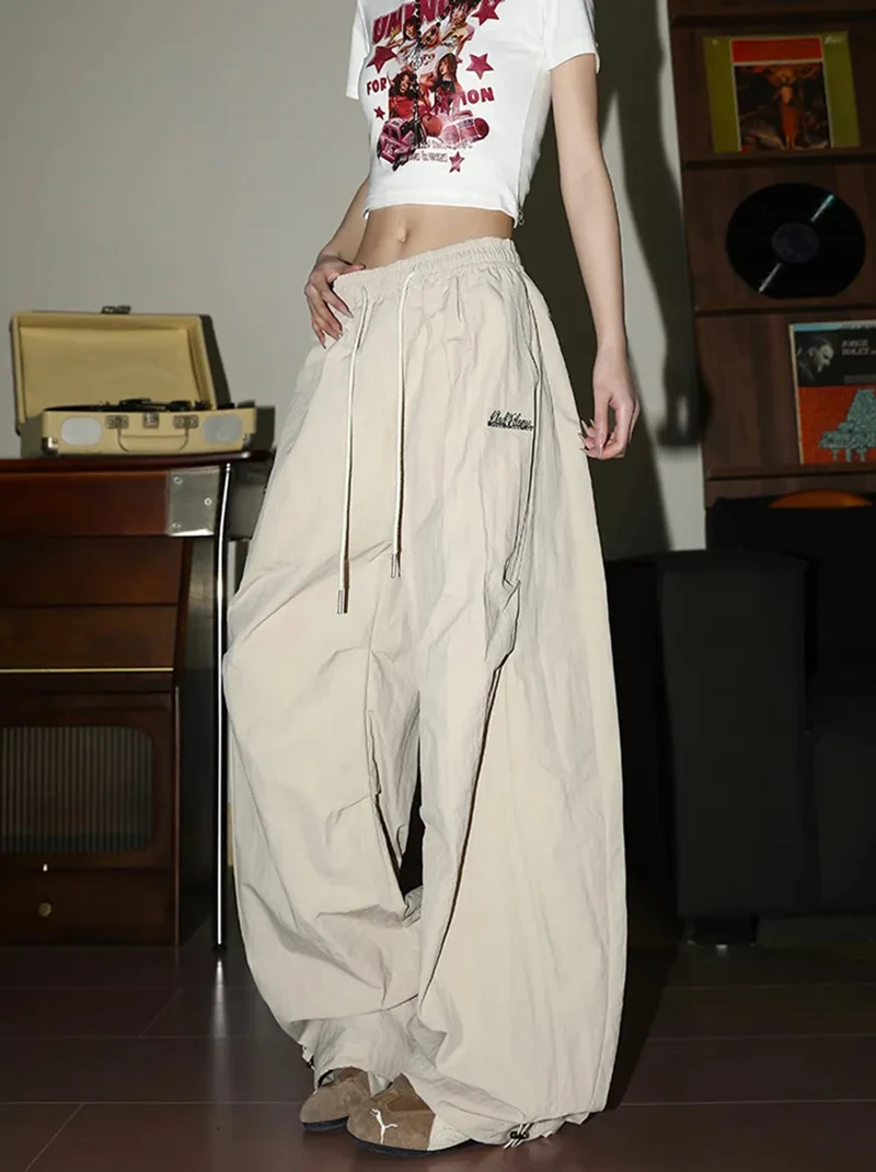 Y2K Streetwear Wide Leg Cargo Pants Women High Waist Drawstring Loose Punk Trousers American Fashion Hip Hop Parachute Pants New