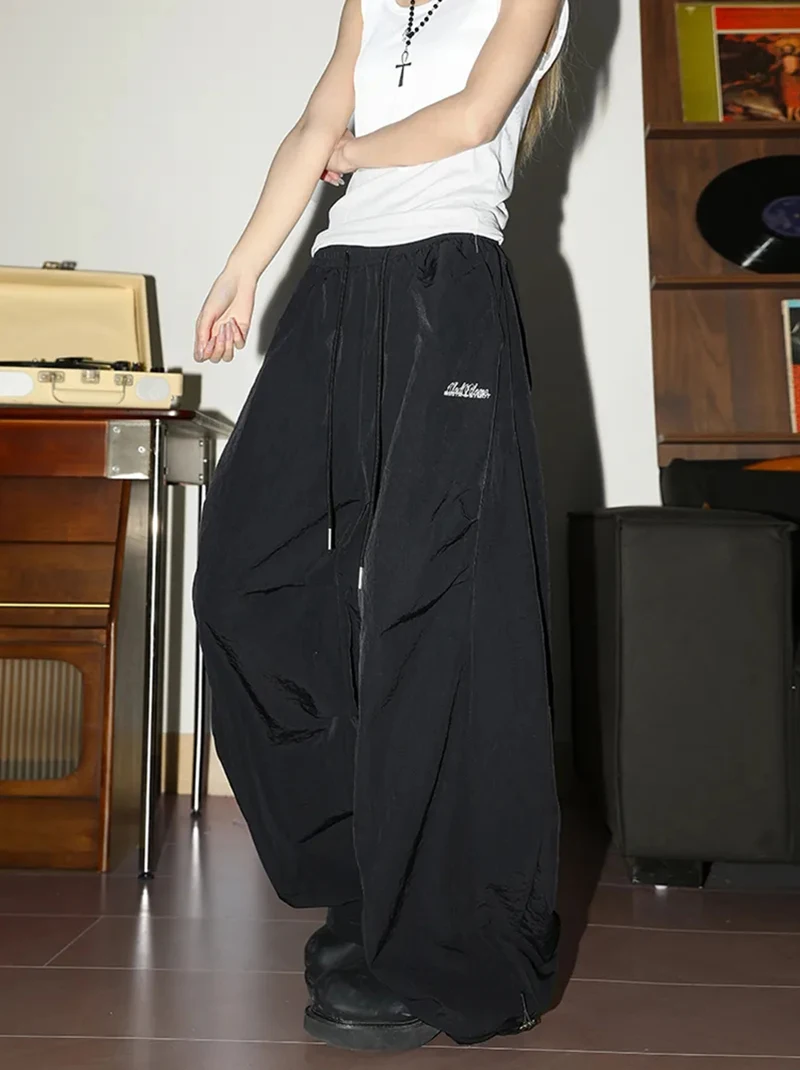 Y2K Streetwear Wide Leg Cargo Pants Women High Waist Drawstring Loose Punk Trousers American Fashion Hip Hop Parachute Pants New