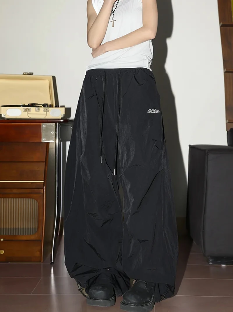 Y2K Streetwear Wide Leg Cargo Pants Women High Waist Drawstring Loose Punk Trousers American Fashion Hip Hop Parachute Pants New