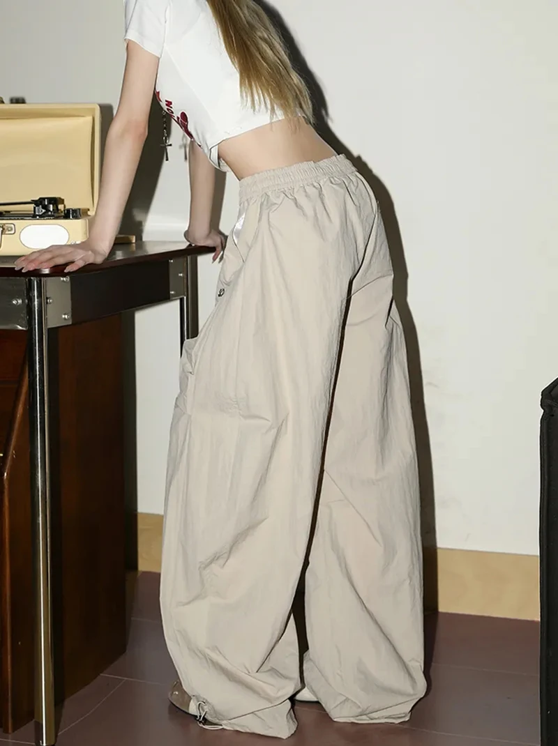 Y2K Streetwear Wide Leg Cargo Pants Women High Waist Drawstring Loose Punk Trousers American Fashion Hip Hop Parachute Pants New