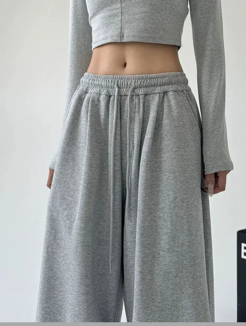 2025 New Harajuku Wide Leg Sweatpants Women Streetwear Baggy Oversize Gray Sports Pants Woman Drawstring Casual Joggers Trousers