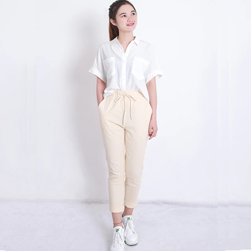 Summer Harem Pants Women High Waist Loose Straight Nine Pants Womens Casual Trousers OL Pants Women Slacks