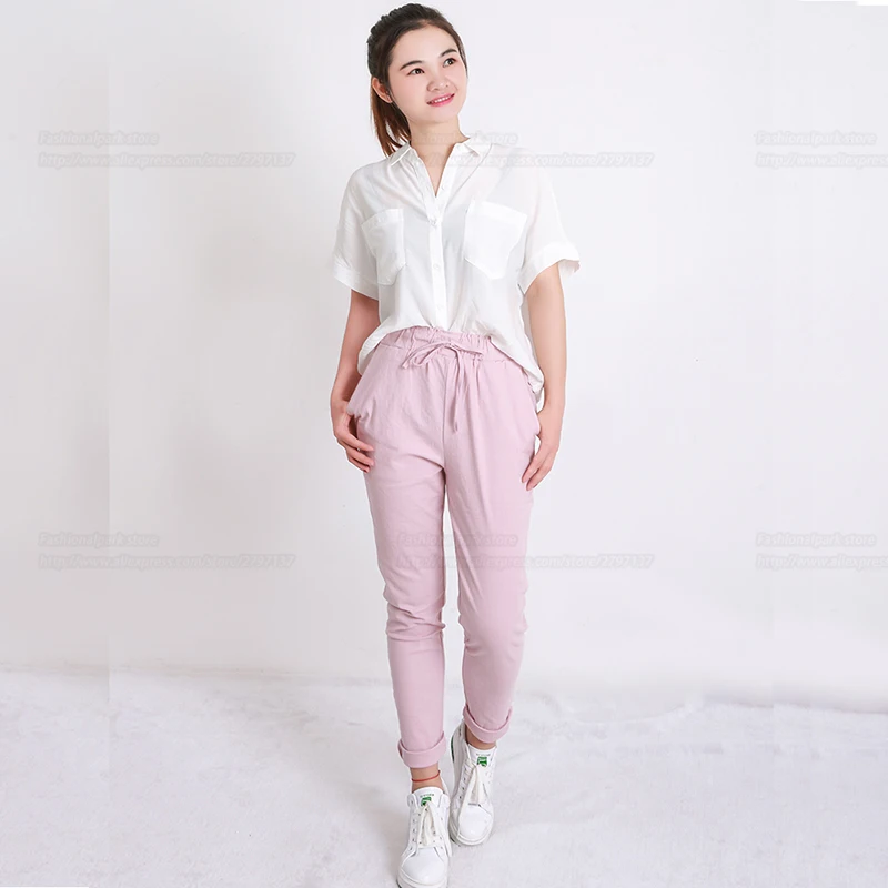 Summer Harem Pants Women High Waist Loose Straight Nine Pants Womens Casual Trousers OL Pants Women Slacks
