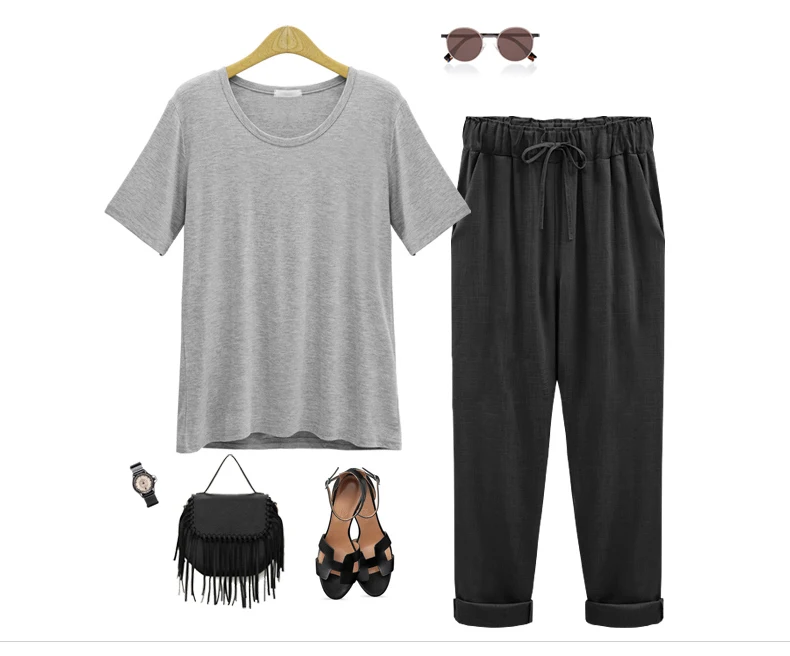 Summer Harem Pants Women High Waist Loose Straight Nine Pants Womens Casual Trousers OL Pants Women Slacks