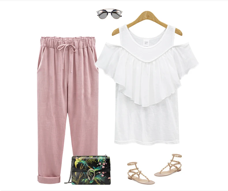 Summer Harem Pants Women High Waist Loose Straight Nine Pants Womens Casual Trousers OL Pants Women Slacks
