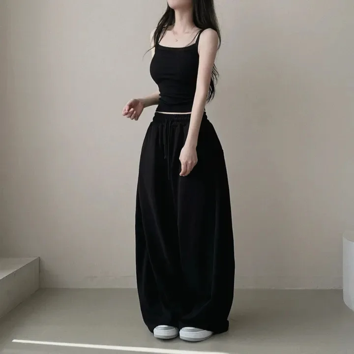 Y2k Drawstring Printing Sweatpants Women Bf Hip Hop Women Fashion Streetwear Sports Trousers Loose Casual Wide Leg Pants