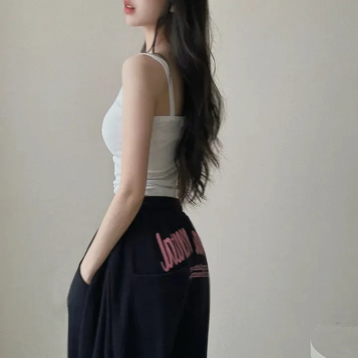 Y2k Drawstring Printing Sweatpants Women Bf Hip Hop Women Fashion Streetwear Sports Trousers Loose Casual Wide Leg Pants
