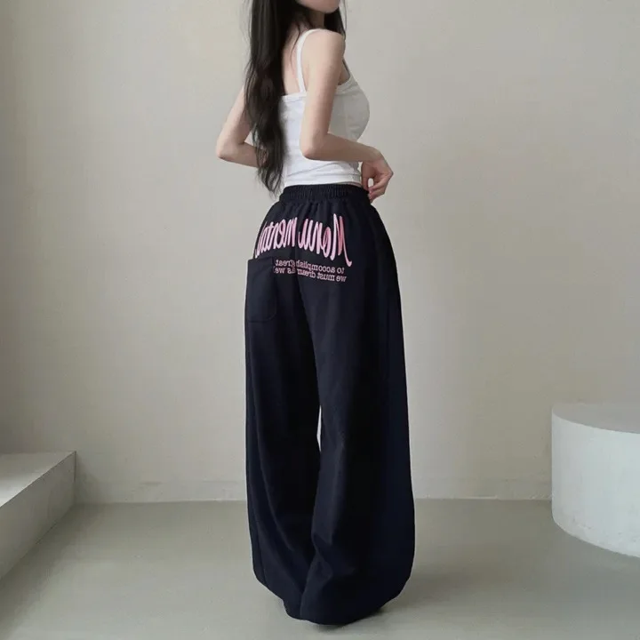 Y2k Drawstring Printing Sweatpants Women Bf Hip Hop Women Fashion Streetwear Sports Trousers Loose Casual Wide Leg Pants