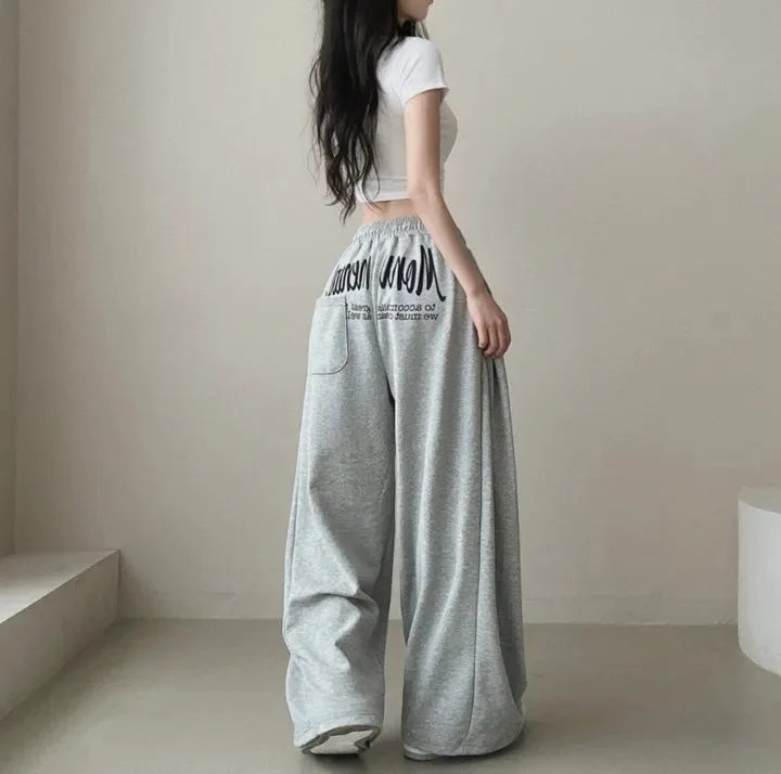 Y2k Drawstring Printing Sweatpants Women Bf Hip Hop Women Fashion Streetwear Sports Trousers Loose Casual Wide Leg Pants