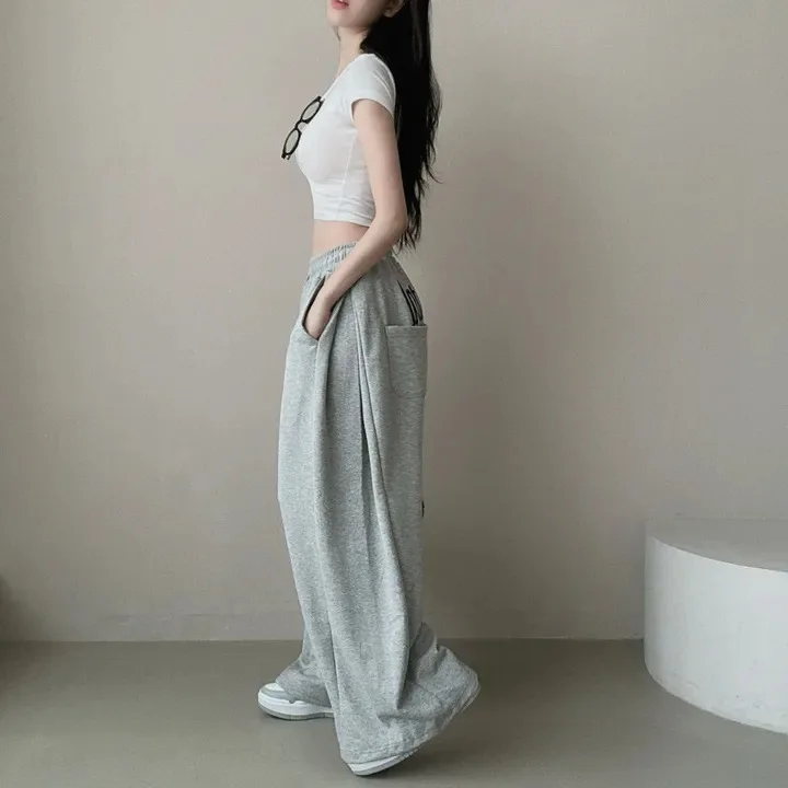 Y2k Drawstring Printing Sweatpants Women Bf Hip Hop Women Fashion Streetwear Sports Trousers Loose Casual Wide Leg Pants