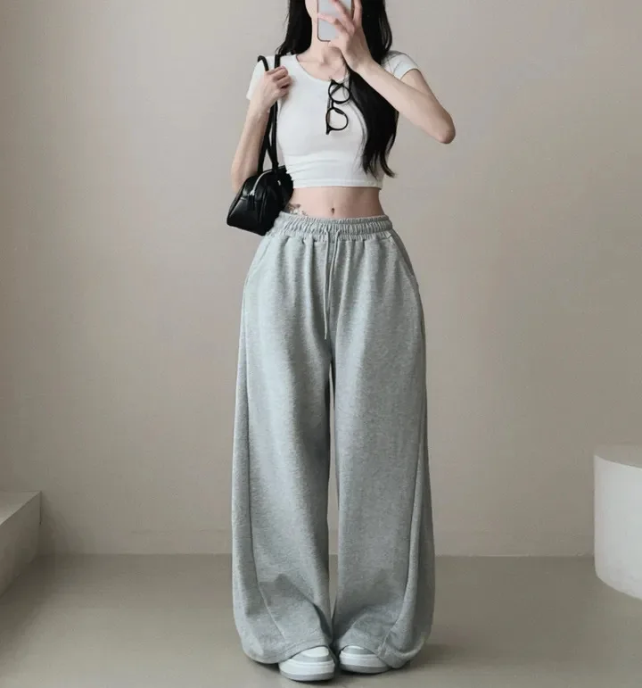 Y2k Drawstring Printing Sweatpants Women Bf Hip Hop Women Fashion Streetwear Sports Trousers Loose Casual Wide Leg Pants