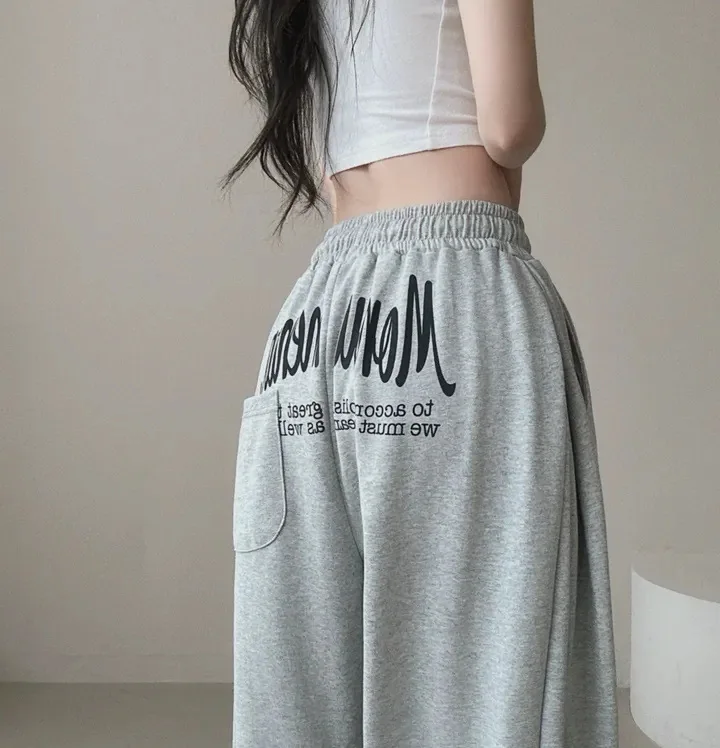 Y2k Drawstring Printing Sweatpants Women Bf Hip Hop Women Fashion Streetwear Sports Trousers Loose Casual Wide Leg Pants