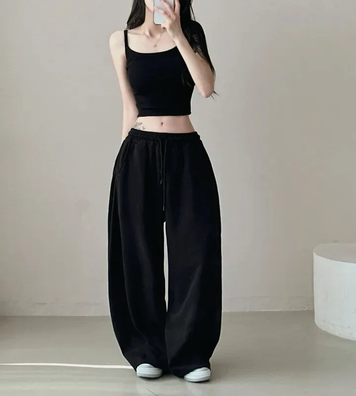 Y2k Drawstring Printing Sweatpants Women Bf Hip Hop Women Fashion Streetwear Sports Trousers Loose Casual Wide Leg Pants