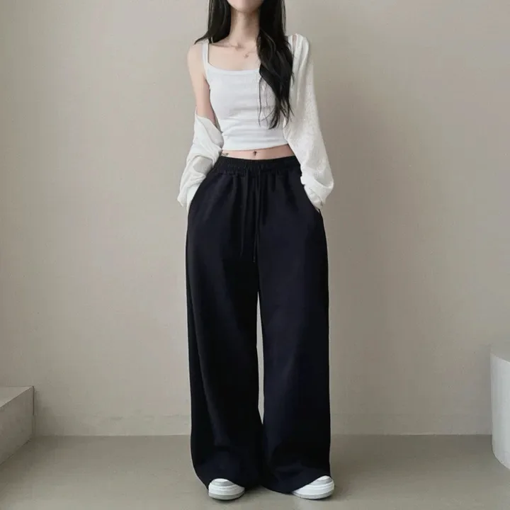 Y2k Drawstring Printing Sweatpants Women Bf Hip Hop Women Fashion Streetwear Sports Trousers Loose Casual Wide Leg Pants