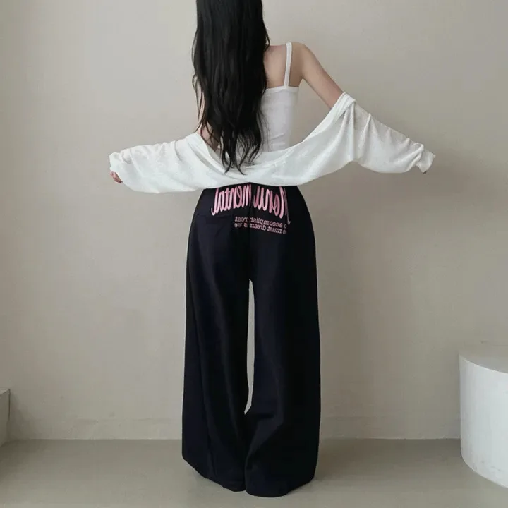 Y2k Drawstring Printing Sweatpants Women Bf Hip Hop Women Fashion Streetwear Sports Trousers Loose Casual Wide Leg Pants
