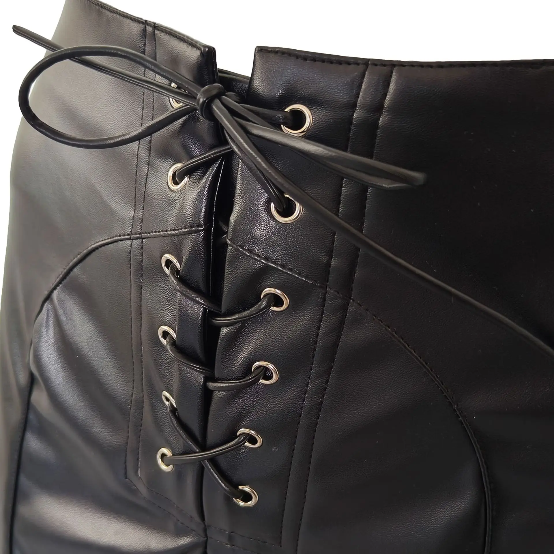 2026 Sexy Low Waist PU Leather Straight Pants Women Slim Lace Up Pants Hem Split Ladies Party Floor-length Trousers Clubwear Str