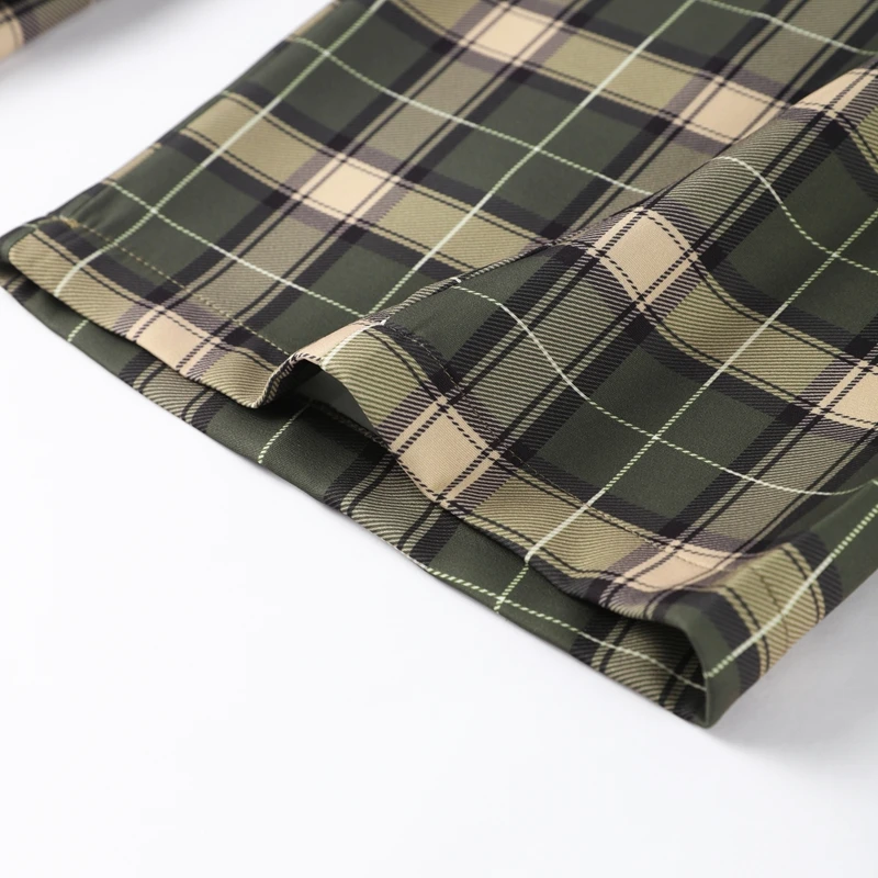 Fashion Women's Green Plaid Pant Loose Pleated High Waist Pockets Wide Leg Pants 2026 Autumn Lady Casual All-match Trousers New