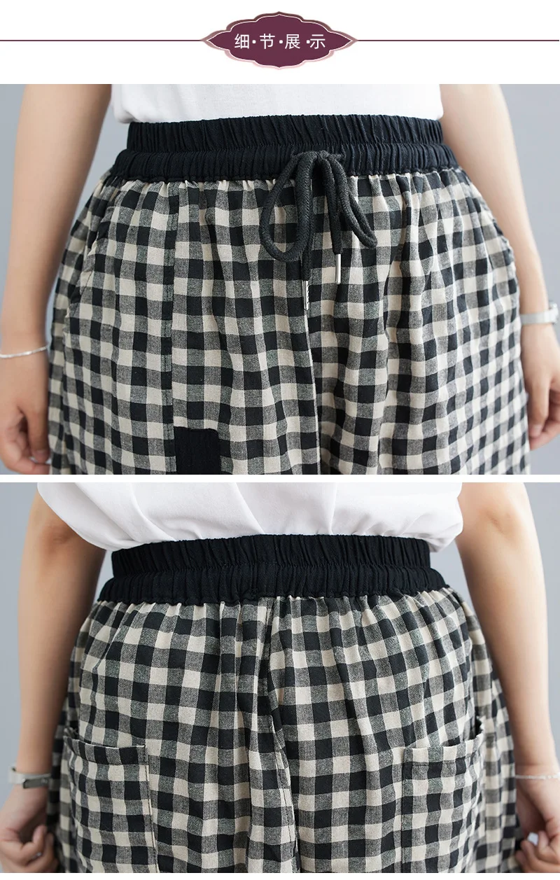 2026 Spring Korean Style Bloomers Women's Vintage Plaid Loose Ankle-length Pants Fashion Cotton Linen Casual Trousers for Women
