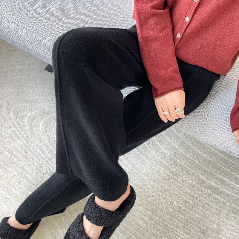 ANGEL 100% Merino Wool Women's Mid Seam Pants Autumn Winter Casual Soft Warm Cashmere Knitted Trousers New Fashion Cosy Pants