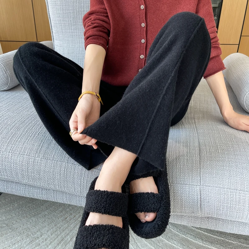 ANGEL 100% Merino Wool Women's Mid Seam Pants Autumn Winter Casual Soft Warm Cashmere Knitted Trousers New Fashion Cosy Pants