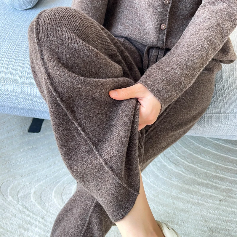 ANGEL 100% Merino Wool Women's Mid Seam Pants Autumn Winter Casual Soft Warm Cashmere Knitted Trousers New Fashion Cosy Pants
