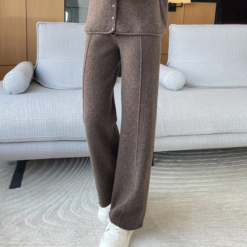 ANGEL 100% Merino Wool Women's Mid Seam Pants Autumn Winter Casual Soft Warm Cashmere Knitted Trousers New Fashion Cosy Pants