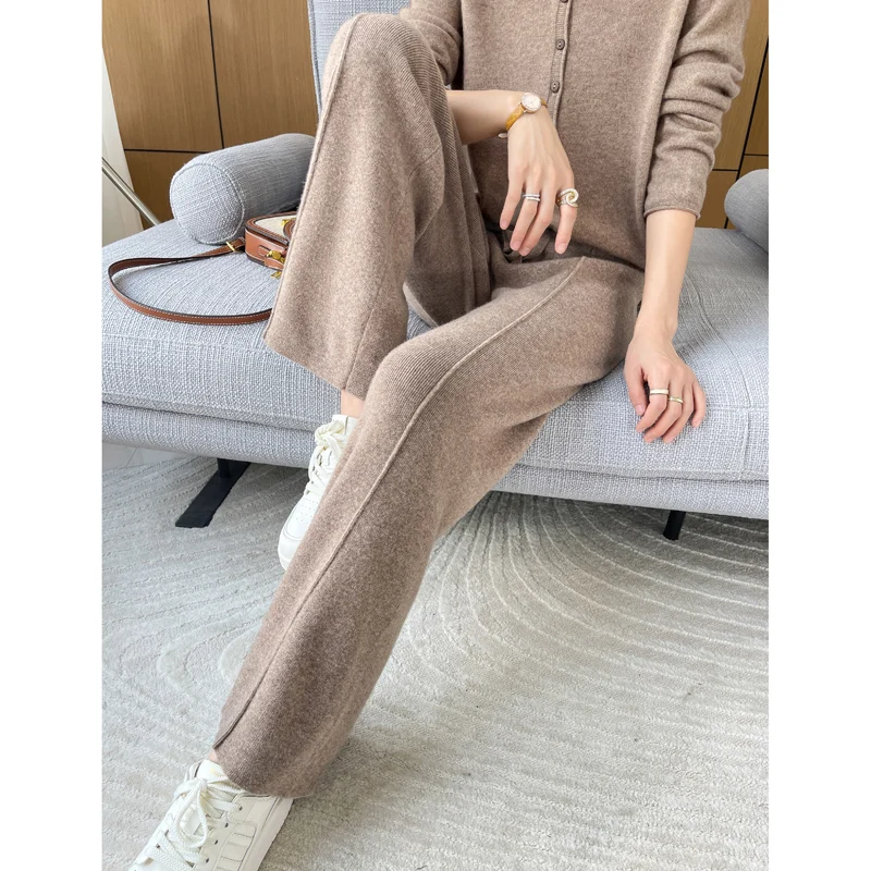 ANGEL 100% Merino Wool Women's Mid Seam Pants Autumn Winter Casual Soft Warm Cashmere Knitted Trousers New Fashion Cosy Pants